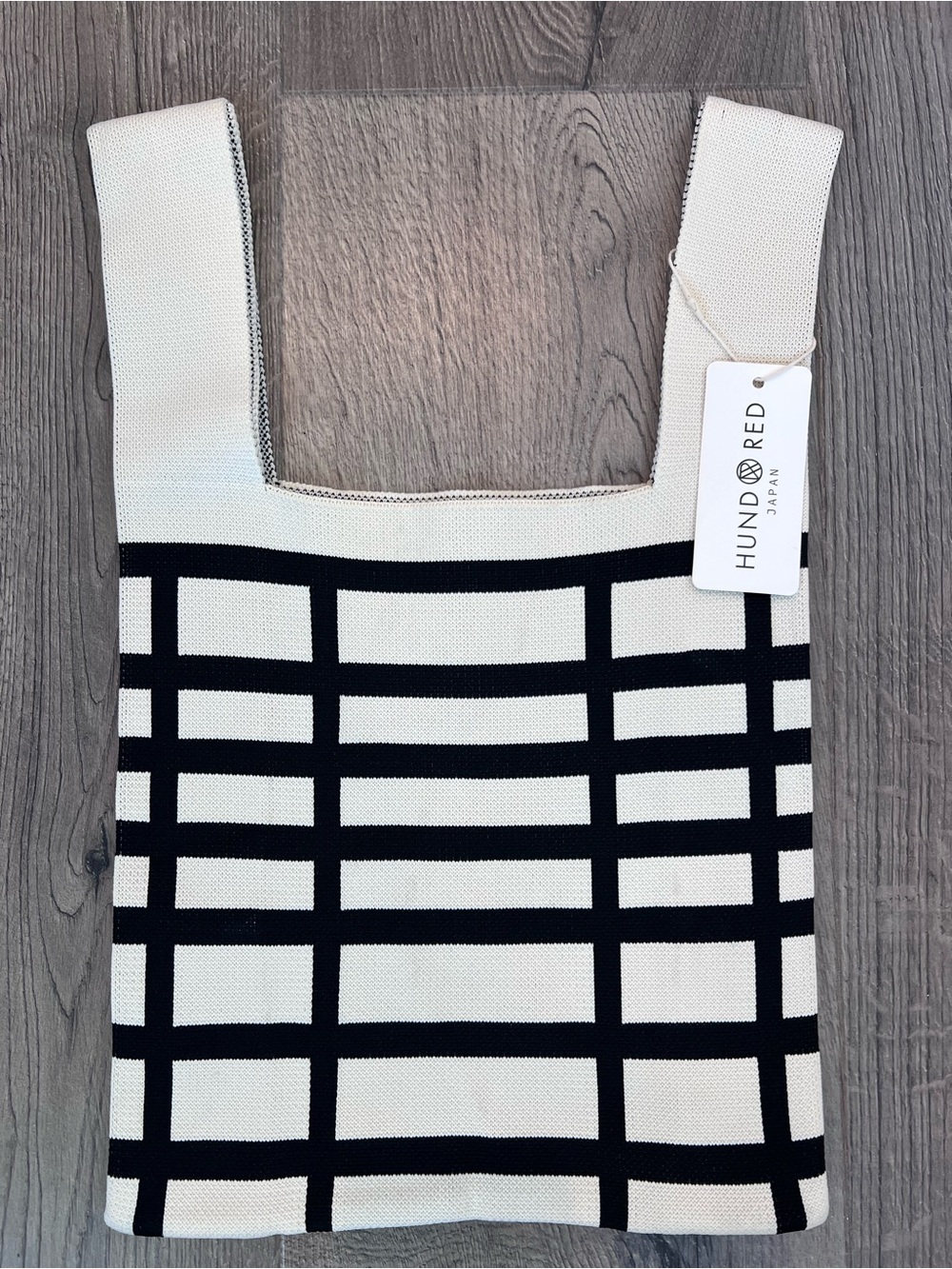 HUND RED Japan Cream and Black Grid Tote